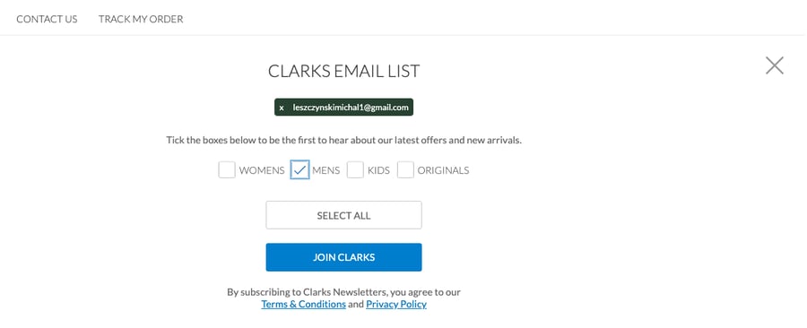 Clarks email signup part 2