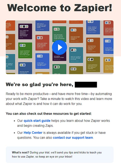 Zapier onboarding email