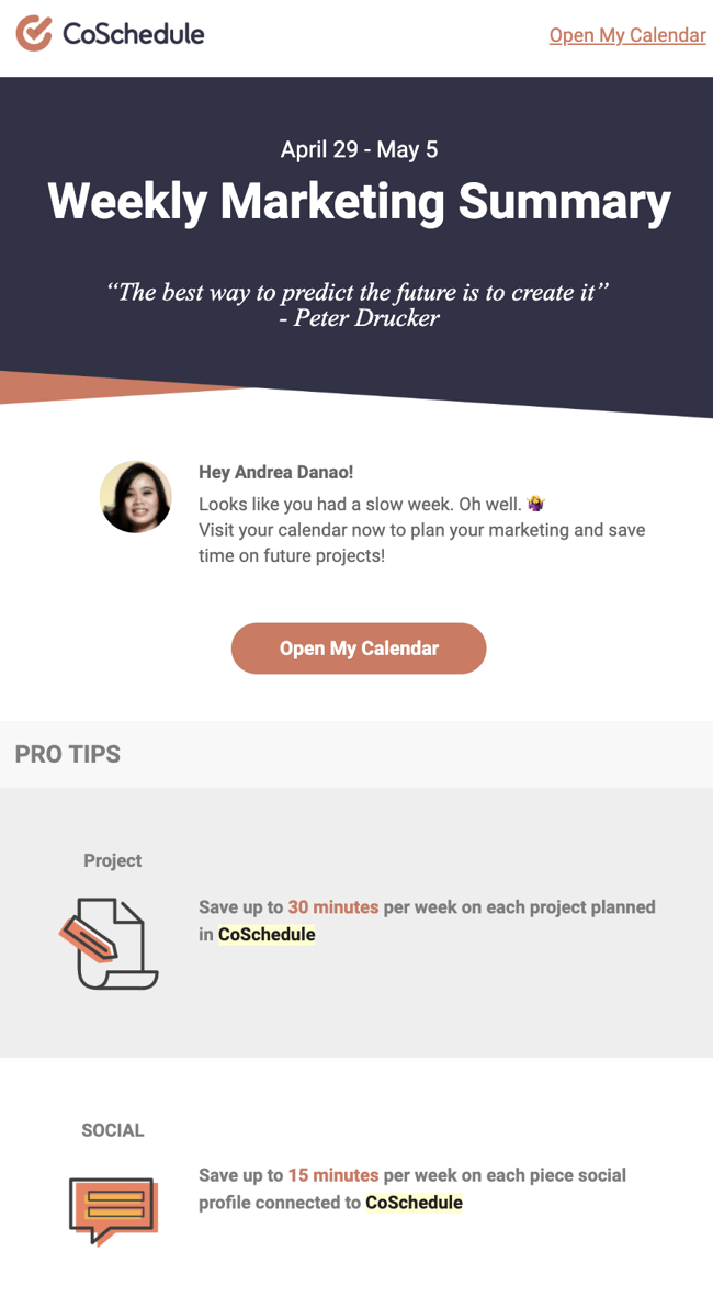 CoSchedule Weekly Marketing Summary
