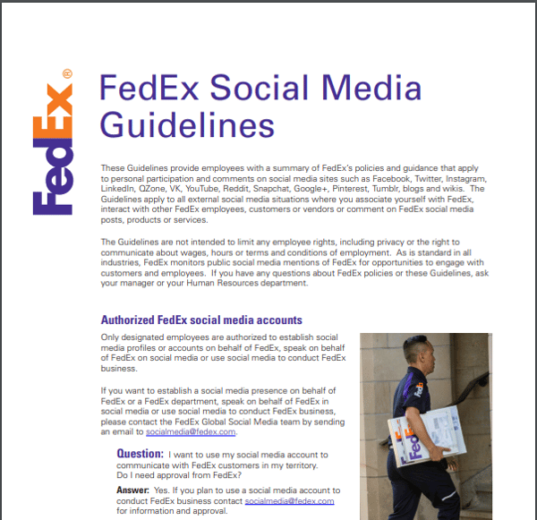 FedEx social media guidelines