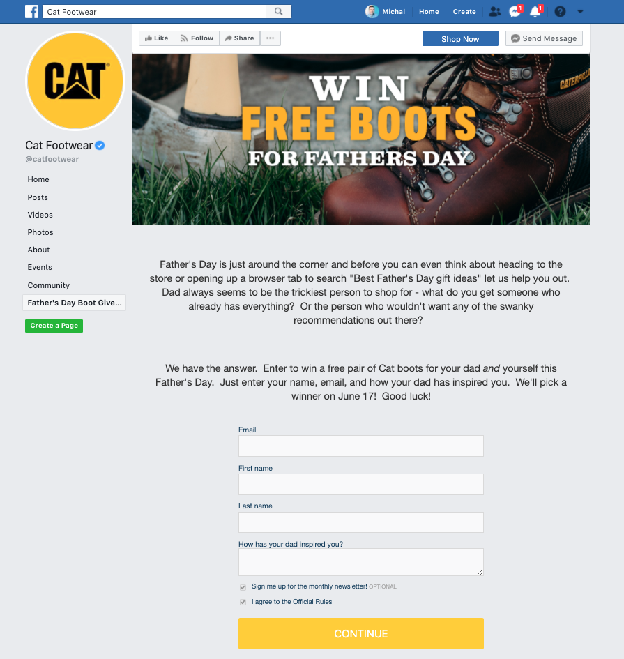 CAT Facebook signup