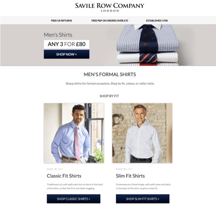 Savile Row Company London Landing Page