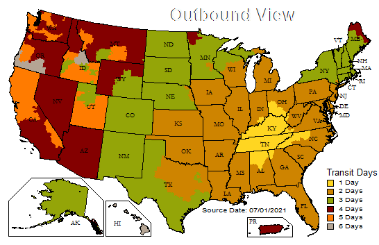 UPS shipping zones map