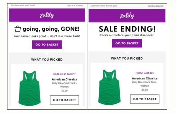 Zulily Abandoned Cart Email